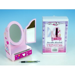  Zrcadlo šperkovnice Princess 3-dílné zásuvka dřevo 16x25x8cm v krabici
